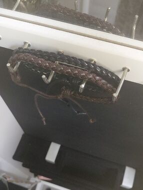 Braided Brown & Black Leather Bracelet Stack